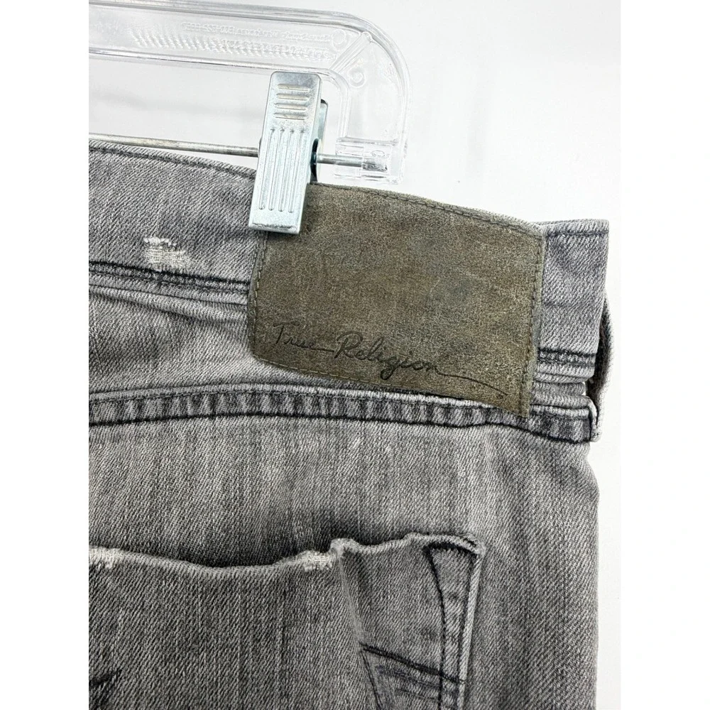 True Religion Danny Straight Jeans Mens 33 Gray Faded Whiskered MAXT36U24